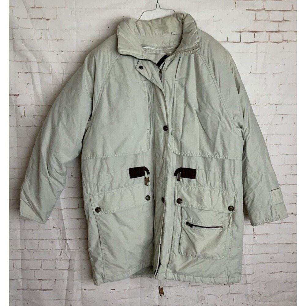 London Fog Mens Creme Colored 2 Layer‎ Heavy Winter Coat Button Zip Closure L